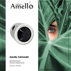 Amello Kettenanhänger Edelstahl Zirkonias Zirkonia schwarz ESHS01S