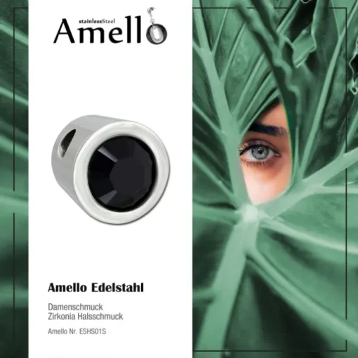 Amello Kettenanhänger Edelstahl Zirkonias Zirkonia schwarz ESHS01S