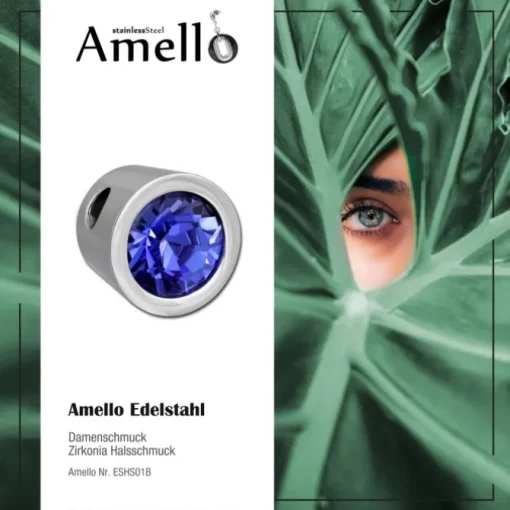 Amello Kettenanhänger Edelstahl Zirkonias Zirkonia blau ESHS01B