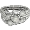 Amello Leder Armband silber Kreise Zirkona weiß Edelstahl Verschluss LAQ013J9