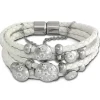 Amello Leder Armband weiß Blumen mit Edelstahl Magnet Verschluss LAQ001W9