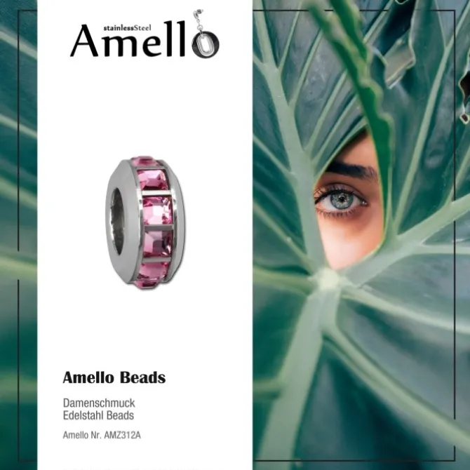 Amello Megabead Stahl Rad Zirkonias rosa Armbandbead AMZ312A