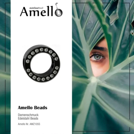 Amello Megabead Stahl Zirkonias Rad schwarz Armband AMZ105S