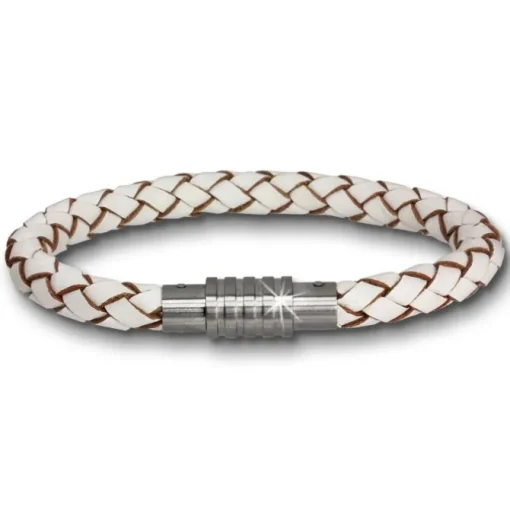 Amello Megabeads Leder Armband weiß mit Edelstahl Verschluß AMA474W19