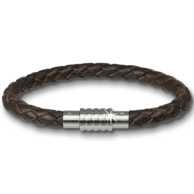 Amello Megabeads Leder Armband brau mit Edelstahl Verschluß AMA474N19
