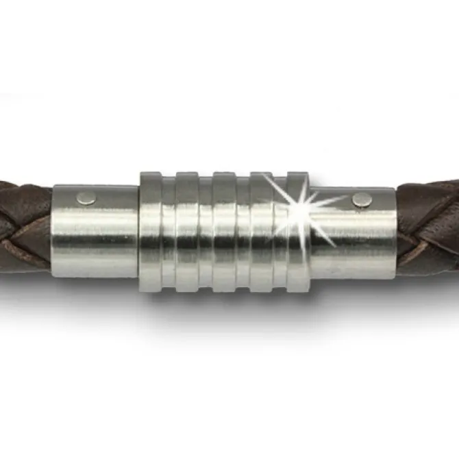 Amello Megabeads Leder Armband brau mit Edelstahl Verschluß AMA474N19
