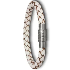 Amello Megabeads Leder Armband weiß mit Edelstahl Verschluß AMA474W19