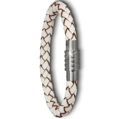Amello Megabeads Leder Armband weiß mit Edelstahl Verschluß AMA474W20