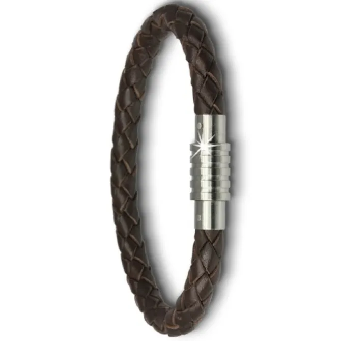 Amello Megabeads Leder Armband brau mit Edelstahl Verschluß AMA474N19