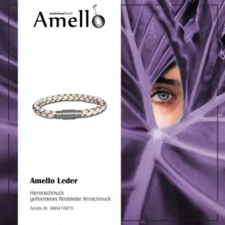 Amello Megabeads Leder Armband weiß mit Edelstahl Verschluß AMA474W19