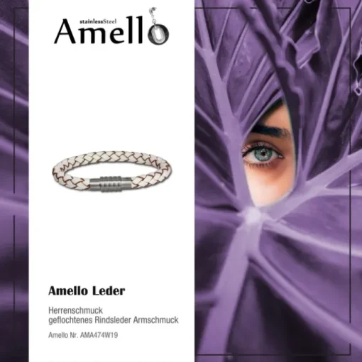 Amello Megabeads Leder Armband weiß mit Edelstahl Verschluß AMA474W19