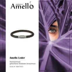 Amello Megabeads Leder Armband brau mit Edelstahl Verschluß AMA474N19