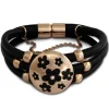 Amello Nappa-Leder Armband 21cm schwarz Blumen Edelstahl rosevergoldet LAQ011S1
