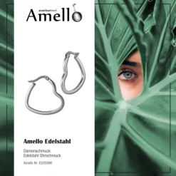 Amello Ohrhänger Herz-Kreole 4cm Edelstahl Damen Ohrring ESOS99K