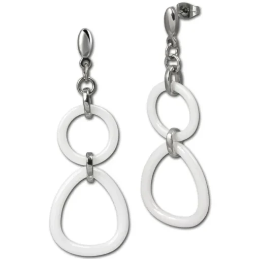 Amello Ohrringe Keramik Dreieck weiß Damen Edelstahlschmuck ESOX07W