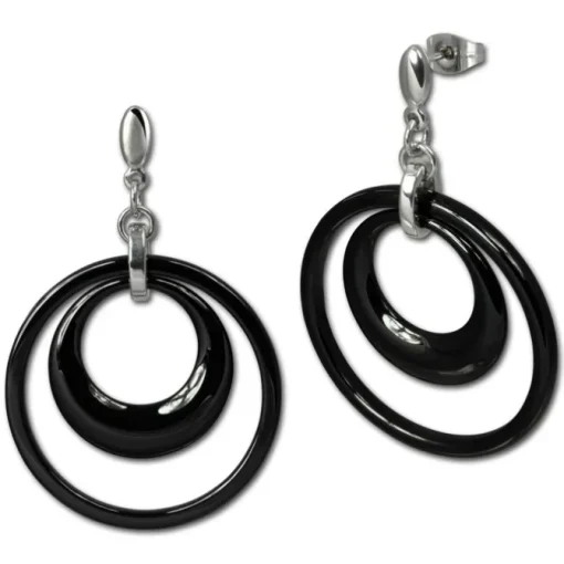 Amello Ohrringe Keramik Doppel schwarz Damen Edelstahlschmuck ESOX05S