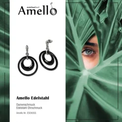 Amello Ohrringe Keramik Doppel schwarz Damen Edelstahlschmuck ESOX05S
