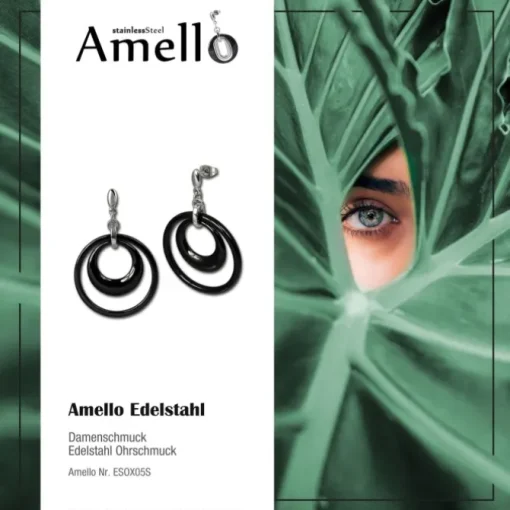 Amello Ohrringe Keramik Doppel schwarz Damen Edelstahlschmuck ESOX05S