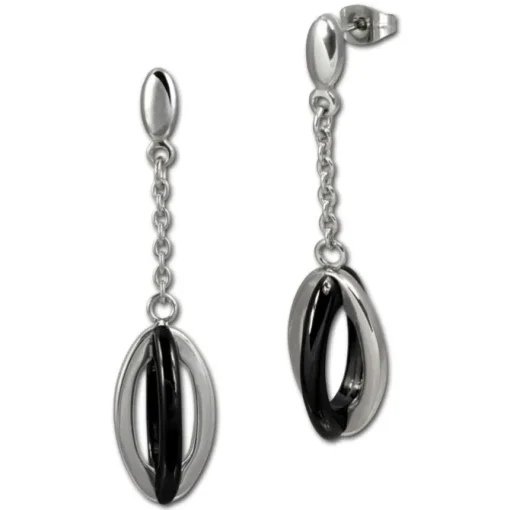 Amello Ohrringe Keramik Ellipse schwarz Damen Edelstahlschmuck ESOX09S