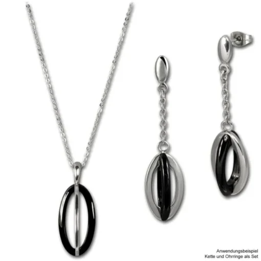Amello Ohrringe Keramik Ellipse schwarz Damen Edelstahlschmuck ESOX09S