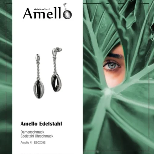Amello Ohrringe Keramik Ellipse schwarz Damen Edelstahlschmuck ESOX09S
