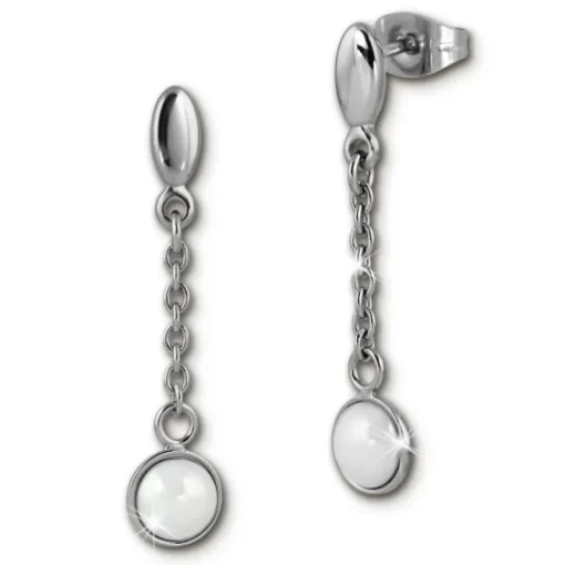 Amello Ohrringe Keramik Halbkugel weiß Damen Edelstahlschmuck ESOX36W