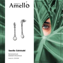 Amello Ohrringe Keramik Halbkugel weiß Damen Edelstahlschmuck ESOX36W