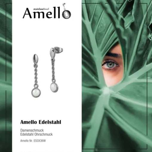 Amello Ohrringe Keramik Halbkugel weiß Damen Edelstahlschmuck ESOX36W