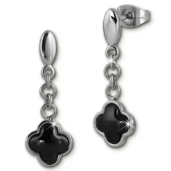 Amello Ohrringe Keramik Kleeblatt schwarz Damen Edelstahlschmuck ESOX38S