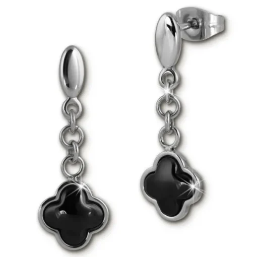 Amello Ohrringe Keramik Kleeblatt schwarz Damen Edelstahlschmuck ESOX38S