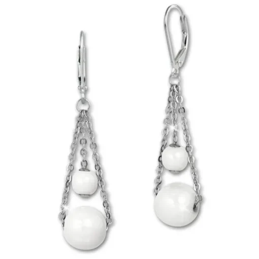 Amello Ohrringe Keramik Kugeln weiß Damen Edelstahlschmuck ESOX44W