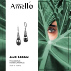 Amello Ohrringe Keramik Kugeln schwarz Damen Edelstahlschmuck ESOX44S