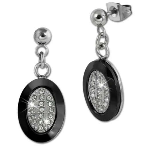 Amello Ohrringe Keramik oval Zirkonia schwarz Damen Edelstahlschmuck ESOX32S