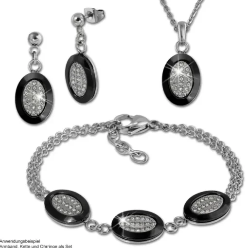 Amello Ohrringe Keramik oval Zirkonia schwarz Damen Edelstahlschmuck ESOX32S
