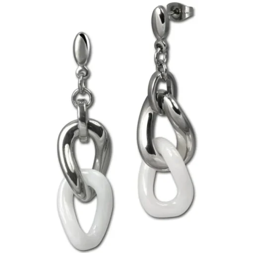 Amello Ohrringe Keramik Panzer Big weiß Damen Edelstahlschmuck ESOX06W