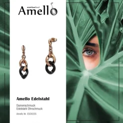 Amello Ohrringe Keramik Panzer schwarz rose Damen Edelstahlschmuck ESOX22S