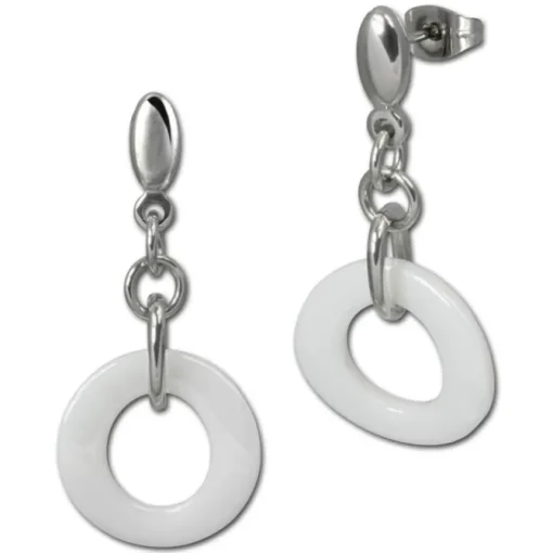 Amello Ohrringe Keramik Ring weiß Damen Edelstahlschmuck ESOX01W