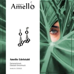 Amello Ohrringe Keramik Ringe schwarz Damen Edelstahlschmuck ESOX02S