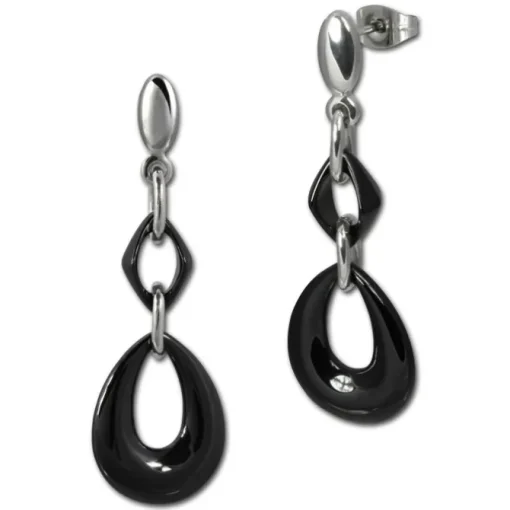 Amello Ohrringe Keramik Tropfen schwarz Damen Edelstahlschmuck ESOX11S