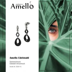 Amello Ohrringe Keramik Tropfen schwarz Damen Edelstahlschmuck ESOX11S