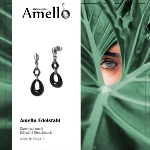 Amello Ohrringe Keramik Tropfen schwarz Damen Edelstahlschmuck ESOX11S