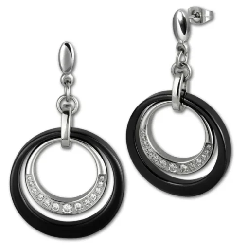 Amello Ohrringe Keramik Zirkonia schwarz Damen Edelstahlschmuck ESOX17S