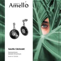 Amello Ohrringe Keramik Zirkonia schwarz Damen Edelstahlschmuck ESOX29S