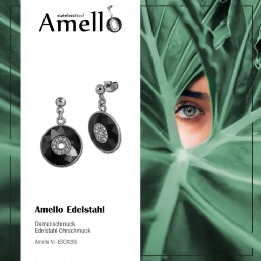 Amello Ohrringe Keramik Zirkonia schwarz Damen Edelstahlschmuck ESOX29S