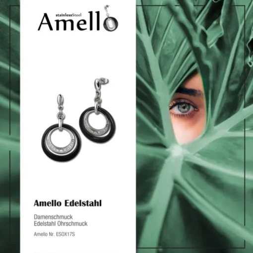 Amello Ohrringe Keramik Zirkonia schwarz Damen Edelstahlschmuck ESOX17S