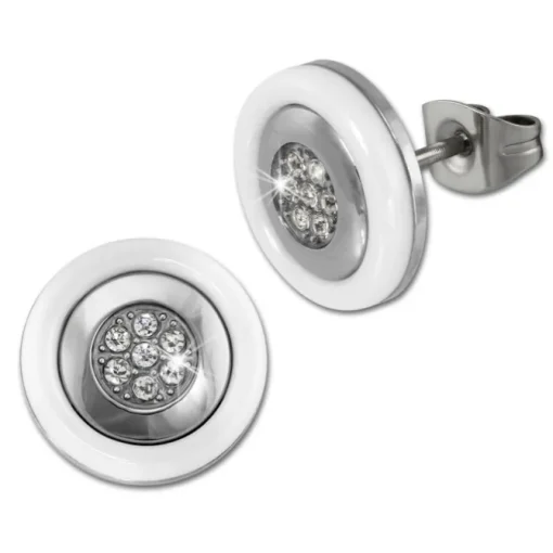 Amello Ohrringe Rund Keramik Zirkonia weiß Damen Edelstahlschmuck ESOX31W