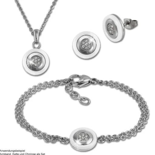 Amello Ohrringe Rund Keramik Zirkonia weiß Damen Edelstahlschmuck ESOX31W