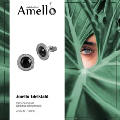 Amello Ohrringe Rund Keramik Zirkonia schwarz Damen Edelstahlschmuck ESOX30S