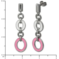 Amello Ohrstecker Oval Emaille rosa/weiß Ohrringe Damen Stahl ESOG01P