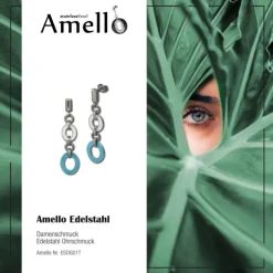 Amello Ohrstecker Oval Emaille türkis/weiß Ohrringe Damen Stahl ESOG01T
